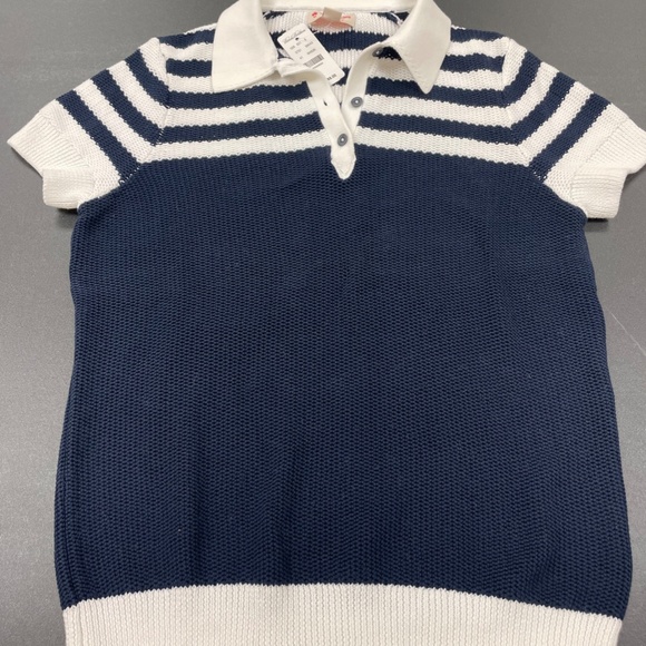 NWT Brooks Brothers' red fleece' navy stripe short sleeve sweater /Medium - Picture 12 of 13